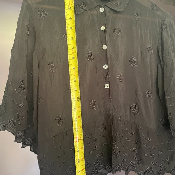 Johnny Was Semi Sheer Floral Embroidered Button Down Shirt. Size XS - Picture 5 of 8